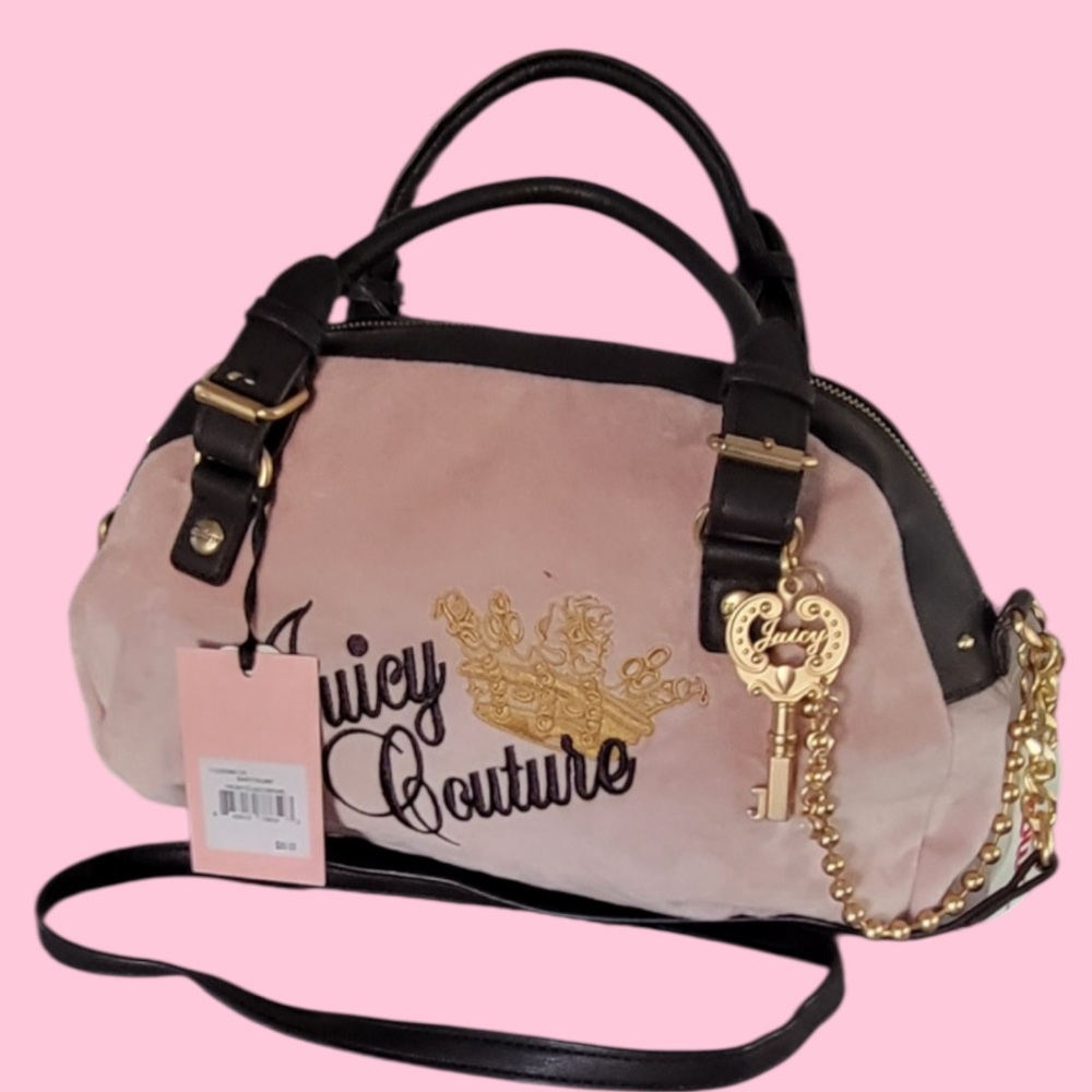 Juicy Couture The Key to Juicy Satchel Dusty Blush Pink Black Gold Crown NWT
